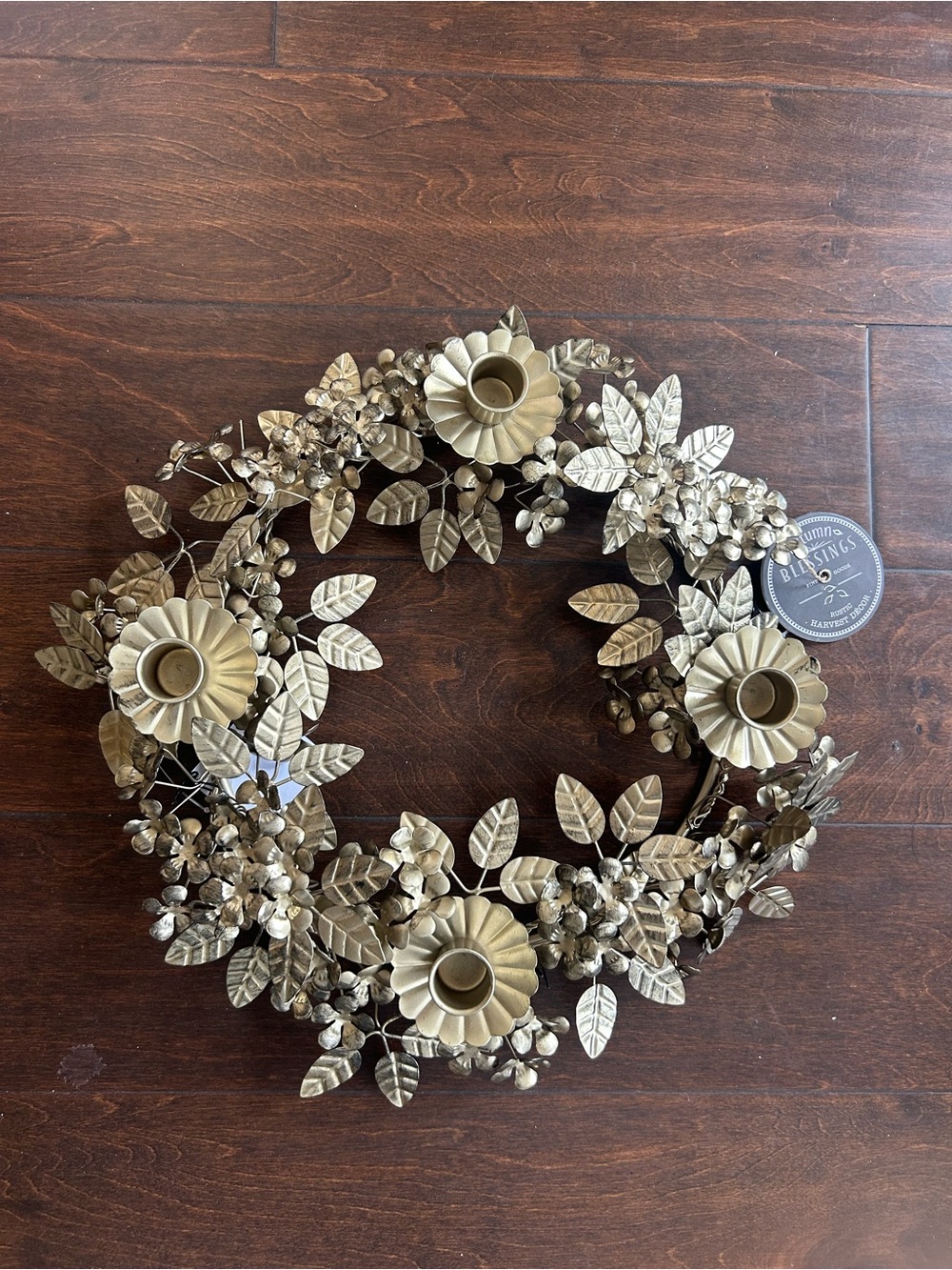 Gold Metal Floral Wreath Candelabra Tabletop Centerpiece Candle Holder New